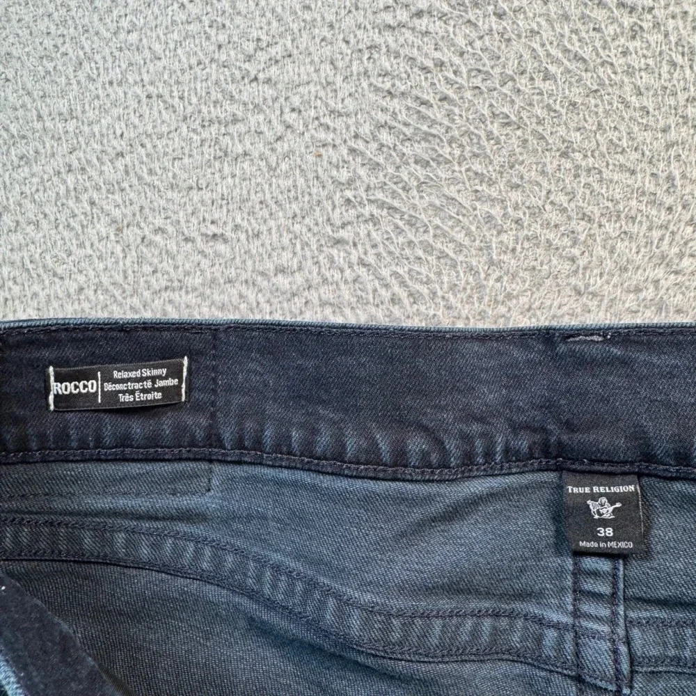 True Religion Rocco Relaxed Skinny Jeans Mens 38 Dark Wash Distressed Denim Blue